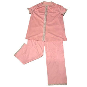 Vintage Vanity Fair Pink Nylon Antron III Pajama Pants Set Lace Trim Sz 34